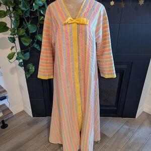 RARE Vintage Character By Matej Colorful Striped Dress with Bow Accent